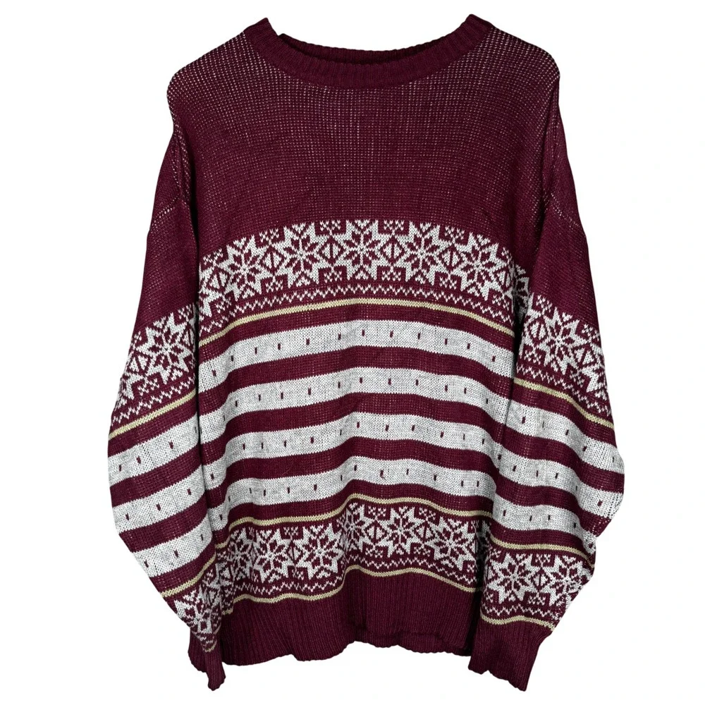 Vtg The‎ Mens Store Sears XL Snowflake Fair Isle Knit Sweater Pullover Holiday